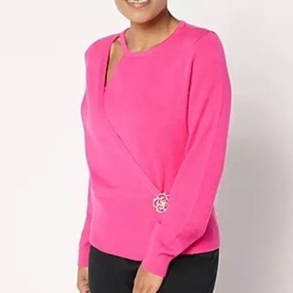 Mally Roncal Cut Out Sweater Womens XL Hot Pink Wrap Long Sleeve Career A671311‎